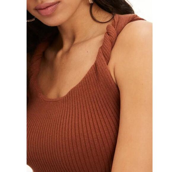 Good American Twisted Shoulder Ribbed Tank Top NWT XL Brown Tortoise Shell - Picture 2 of 9